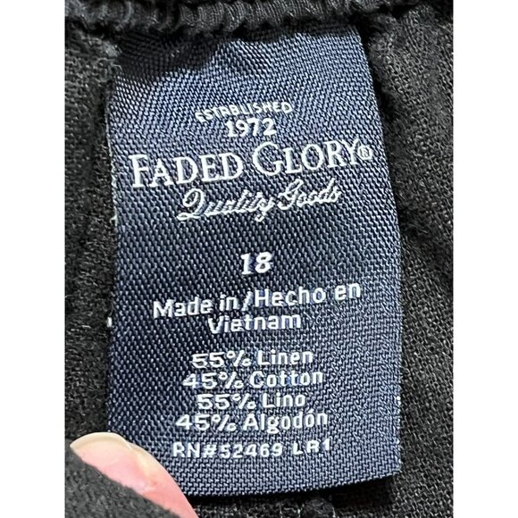 EUC Faded Glory Black Linen-Cotton Blend Cargo Shorts Drawstring Waist - Picture 5 of 5